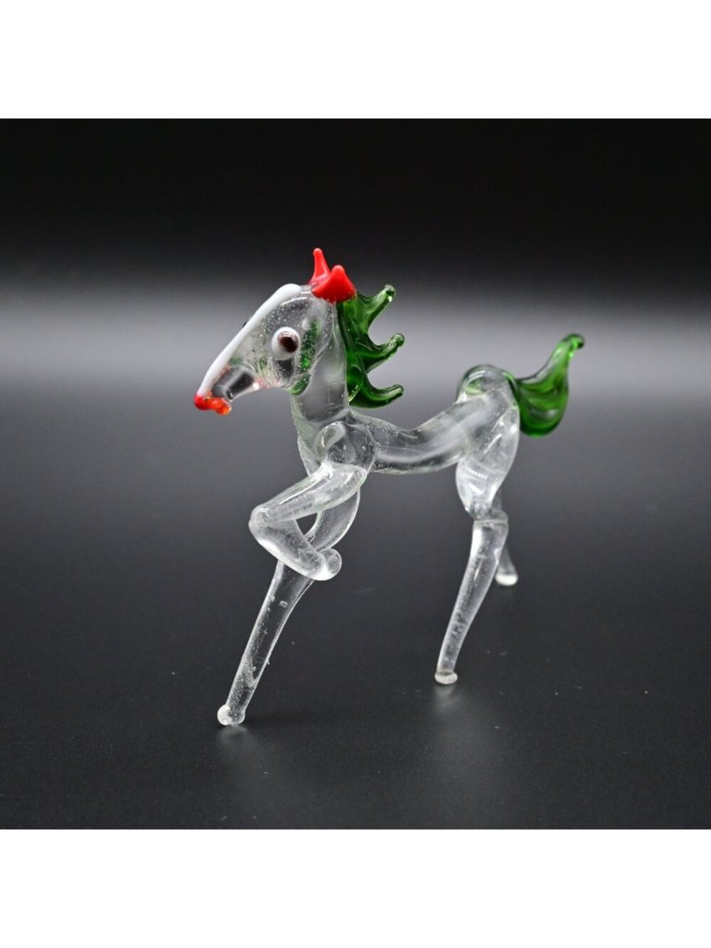 Horse Blown Art Glass Clear/Green Figure